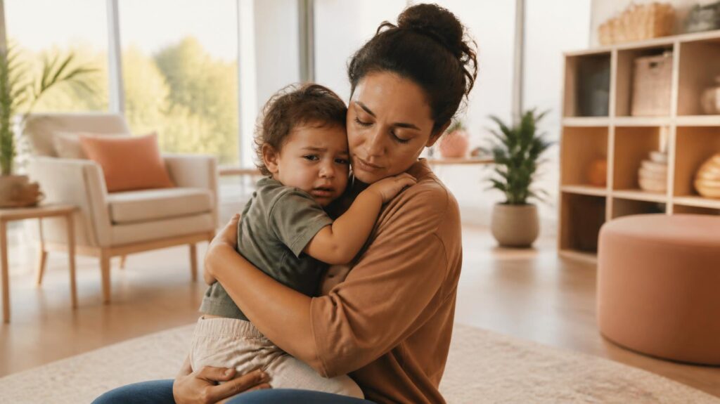"chronic ear infections in kids being comforted by a parent"